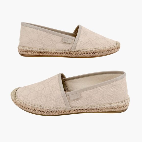Gucci GG Espadrille Flats EU 38.5 US 8.5 White Gray Monogram Canvas Slip On Shoe - Picture 8 of 13